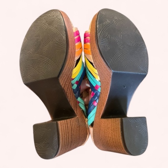 NWOT Guaraxez Lupita Rainbow Leather Platform Sandals Mules Size 8 Boho Handmade - Picture 6 of 8